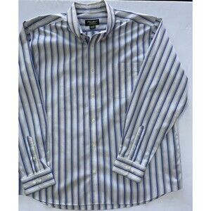 Eddie Bauer Men's XL Shirt Relaxed Fit Long Sleeve Blue Yellow Striped Button Up